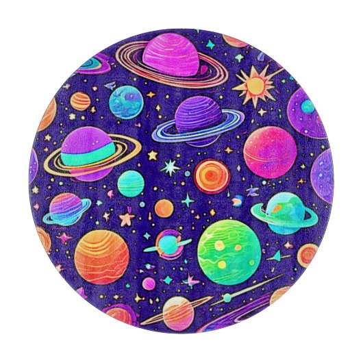 Flowy Neons: Planeten & Sterne Schneidebrett (Vorderseite)