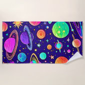 Flowy Neons: Planeten & Sterne Strandtuch (Vorderseite)