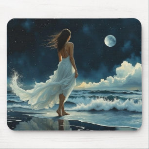 Flucht am Meer unter dem Mond Küstenkunst Mousepad