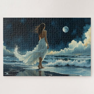 Flucht am Meer unter dem Mond | Küstenkunst Puzzle