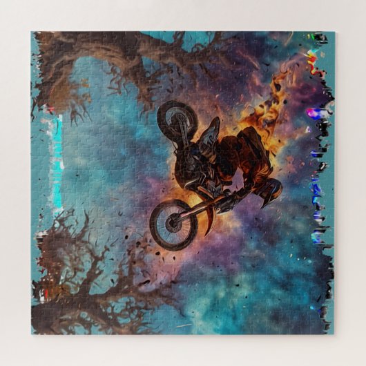Flucht aus dem Feuer - Motorradfahrer Puzzle (Horizontal)