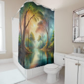 Flucht aus dem Wald - ruhige Waldlandschaft Duschvorhang (Beispiel)