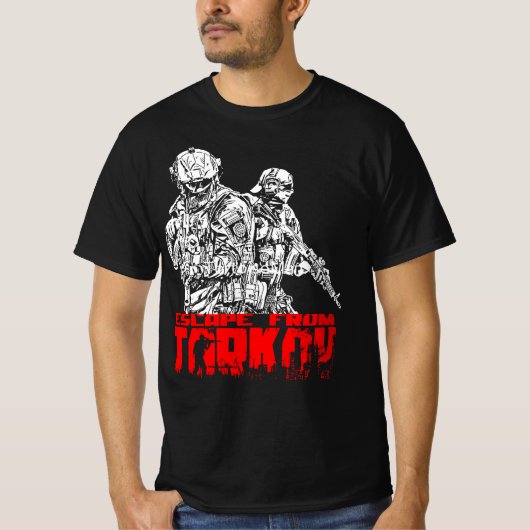 Flucht aus Tarkov weiß und rot T-Shirt (Vorderseite)