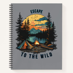 Flucht in die wilde Vintage-Camping-Sonnenuntergan Notizblock