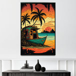 Flucht in Fidschi's Coral Reef Beach Cabanas Poster<br><div class="desc">Das Sunset Paradise ist eine künstlerische und farbenfrohe tropische Insel, eine wahre Flucht vom Alltag. Der Pop Art Deko Stil der Strandhütten, umgeben von Palmen und Kokospalmen, Set für Entspannung und Abenteuer. Das Korallenriff und seine vielfältige Meereswelt sind ein Genuss für Schnorchler und Taucher. Das Rauschen der Wellen und der...</div>