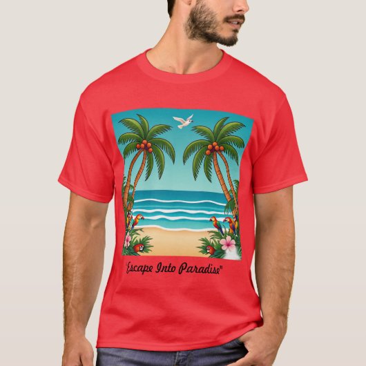 "Flucht ins Paradies" T-Shirt (Vorderseite)