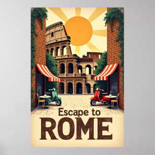 Flucht nach Rom: Retro Vintage Reiseplakat Poster