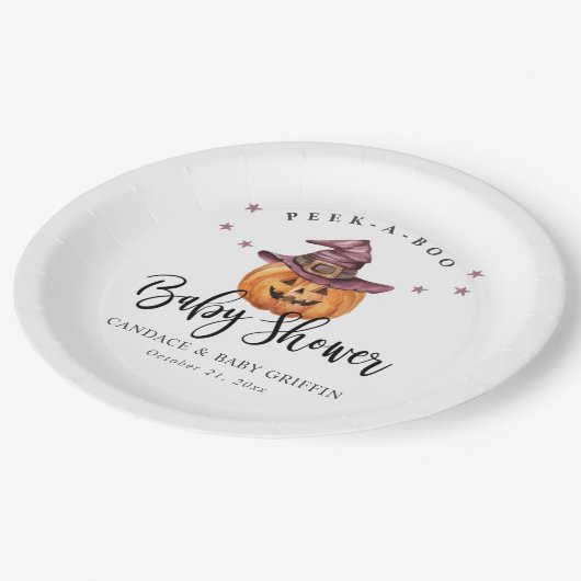 Flüchtige Blick-a-Boo Babyduschplatte Pappteller (Schrägansicht)