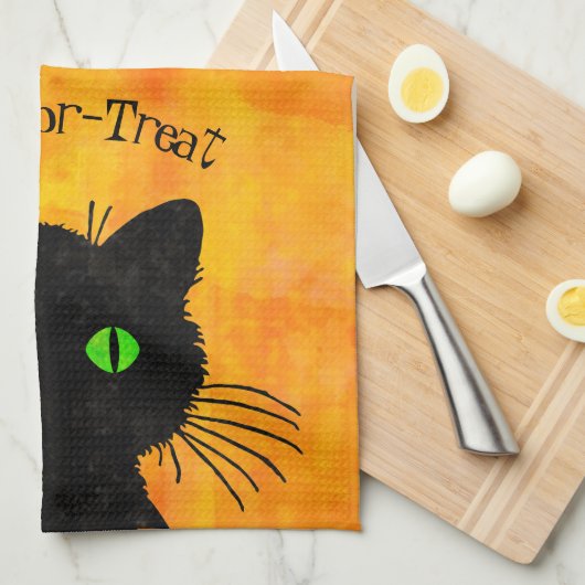 Flüchtige Blick-A-Boo Black Cat Orange Trick-oder- Geschirrtuch (Viertel Falte)