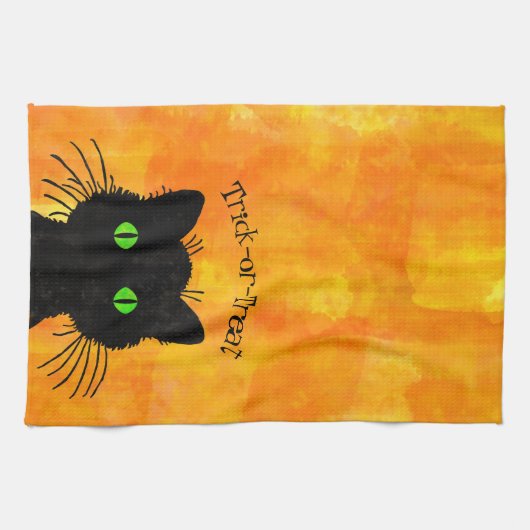 Flüchtige Blick-A-Boo Black Cat Orange Trick-oder- Geschirrtuch (Horizontal)