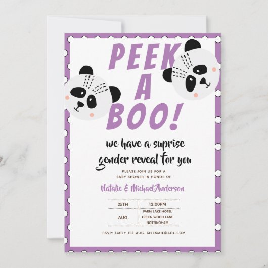Flüchtige Blick-A-Boo Gender Reveal Panda Bear Lil Einladung (Vorderseite)