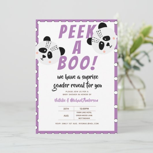 Flüchtige Blick-A-Boo Gender Reveal Panda Bear Lil Einladung (Stehend Vorderseite)