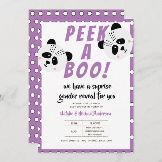 Flüchtige Blick-A-Boo Gender Reveal Panda Bear Lil Einladung (Vorne/Hinten)