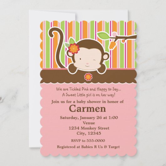 Flüchtige Blick A Boo Girl Monkey Kinderdusche Ein Einladung (Vorderseite)