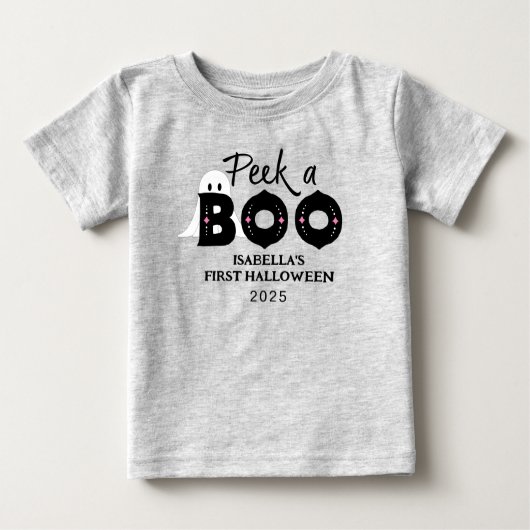 Flüchtige Blick A Boo Personalisiert Baby's 1. Hal Baby T-shirt (Vorderseite)