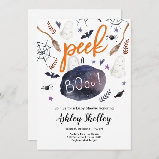 Flüchtige Blick einer neutralen Babydusche für Boo Einladung (Vorne/Hinten)