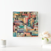 Flüchtige Bücherhalterung Quadratische Wanduhr (Zuhause)