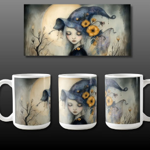 Flüchtige Halloween-Mondhexe mit Flügeln Kaffeetasse