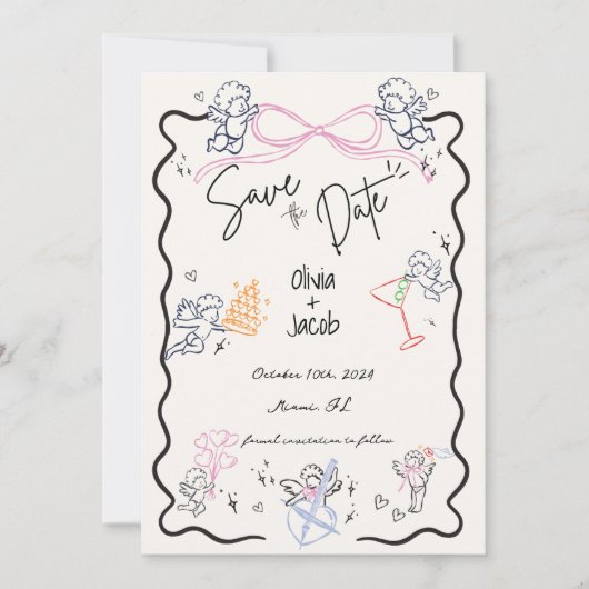 Flüchtige Hand Drawn Cupid Scribble Bow Wedding Einladung (Vorderseite)