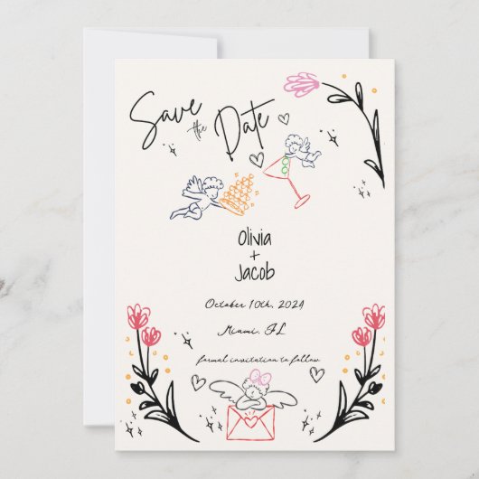 Flüchtige Hand Drawn Cupid Scribble Bow Wedding Einladung (Vorderseite)