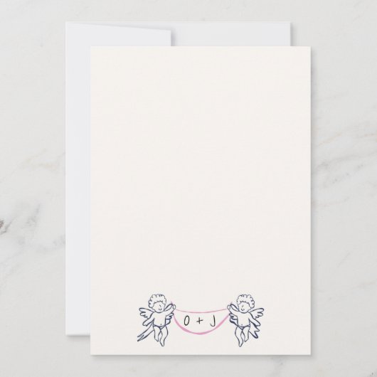 Flüchtige Hand Drawn Cupid Scribble Bow Wedding Einladung (Rückseite)