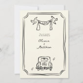 Flüchtige Hand Drawn Wedding Black Einladung (Vorderseite)