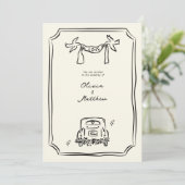 Flüchtige Hand Drawn Wedding Black Einladung (Stehend Vorderseite)