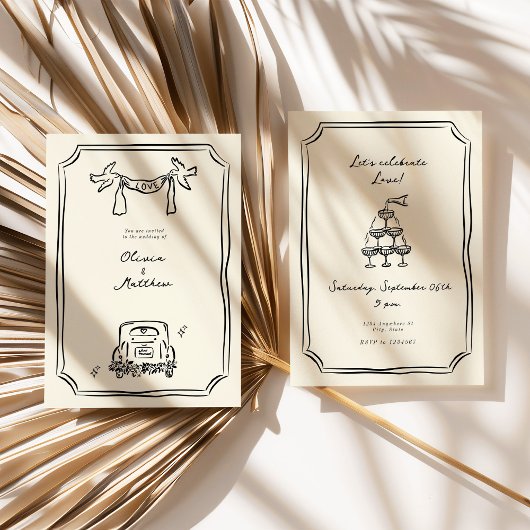 Flüchtige Hand Drawn Wedding Black Einladung