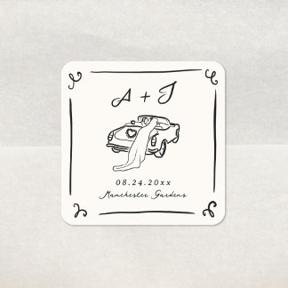 Flüchtige handgezeichnete Hochzeit Quadratischer Aufkleber