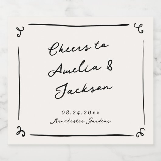 Flüchtige handgezeichnete Hochzeit Schaumweinetikett (Einzelnes Label)