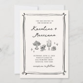 Flüchtige, handgezogene Doodles, die QR-Code einse Einladung (Vorderseite)