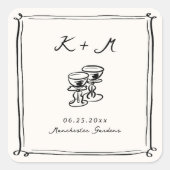 Flüchtige, handgezogene Hochzeitsdoodles Quadratischer Aufkleber (Vorderseite)