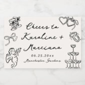 Flüchtige, handgezogene Hochzeitsdoodles Schaumweinetikett (Einzelnes Label)