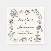 Flüchtige, handgezogene Hochzeitsdoodles Serviette (Vorderseite)