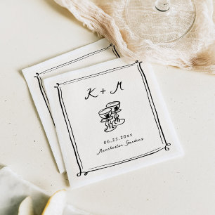 Flüchtige, handgezogene Hochzeitsdoodles Serviette