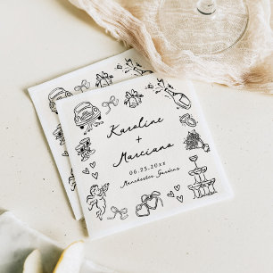 Flüchtige, handgezogene Hochzeitsdoodles Serviette