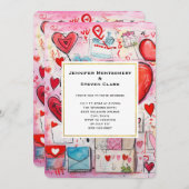 Flüchtige Herzen und Liebe Letters Muster Hochzeit Einladung (Vorne/Hinten)