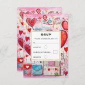 Flüchtige Herzen und Liebe Letters Muster Hochzeit RSVP Karte (Vorne/Hinten)