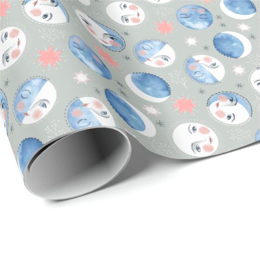 Flüchtige Mondphasen Geschenkpapier (Rolleneckpunkt)