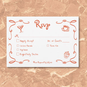 Flüchtige Retro Hand Drawn Sonnenuntergang Orange  RSVP Karte