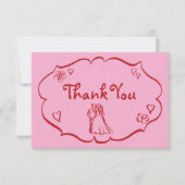 Flüchtige Retro Hand gezeichnet rosa rote Hochzeit Dankeskarte (Vorderseite)