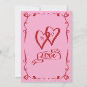 Flüchtige Retro Hand gezeichnet rosa rote Hochzeit Einladung (Rückseite)