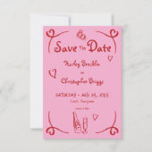 Flüchtige Retro Hand gezeichnet rosa rote Hochzeit Save The Date (Vorderseite)