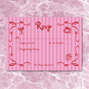 Flüchtige Retro Hand gezogen rosa rosa Hochzeitsst RSVP Karte
