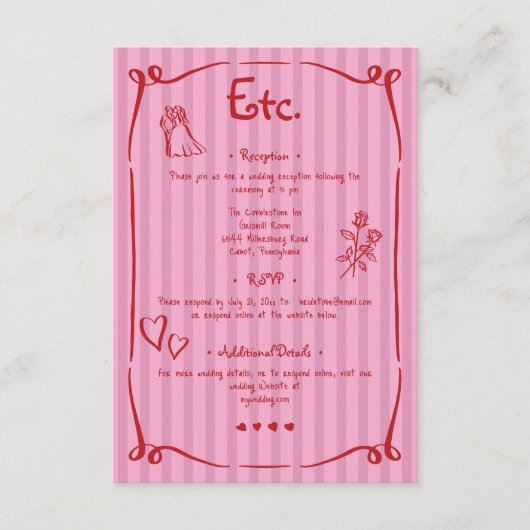 Flüchtige Retro Hand gezogen rosa Rosa Streifen Ho Begleitkarte (Vorderseite)