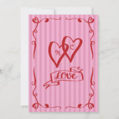 Flüchtige Retro Hand Stripe rosa rote Hochzeit Einladung (Rückseite)