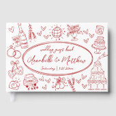 Flüchtige Retro-Rote Hand Drawn-Hochzeit Gästebuch (Vorderseite)