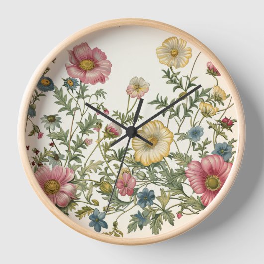 Flüchtige Wildblumen Wall Clock Uhr (Vorderseite)