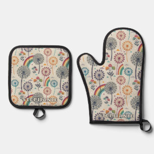 Flüchtiger Regenbogen und botanische Lüster Ofenhandschuh & Topflappen-Set