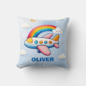 Flüchtiges Flugzeug mit Regenbogen Kissen (Vorderseite)